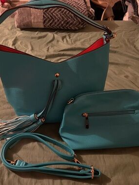 Turquoise Two-Piece Leather Shoulder Bag Set